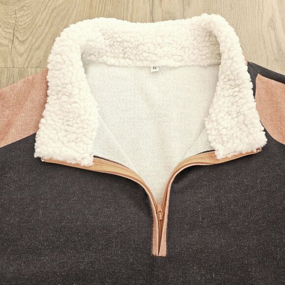 Gray-Black Pullover 1/2 Zip Shirt Jacket Wooly Collar Mens XL Sweatshirt NWOT - Picture 2 of 7